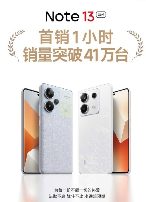 Redmi Note 13系列：首销1小时突破41万台 性能和摄影齐飞