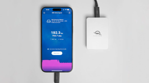 了解iPhone外部存储设备传输速率，尽在OWC Drive Speed应用