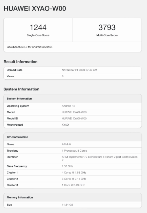 Geekbench揭秘：华为XYAO-W00设备多核跑分3793，疑似新一代MatePad Pro曝光！